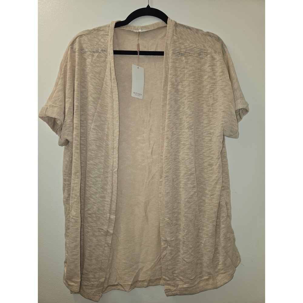 HOTTOUCH Women's Beige Knit‎ Short Sleeve Open Front Cardigan Sweater Size S
